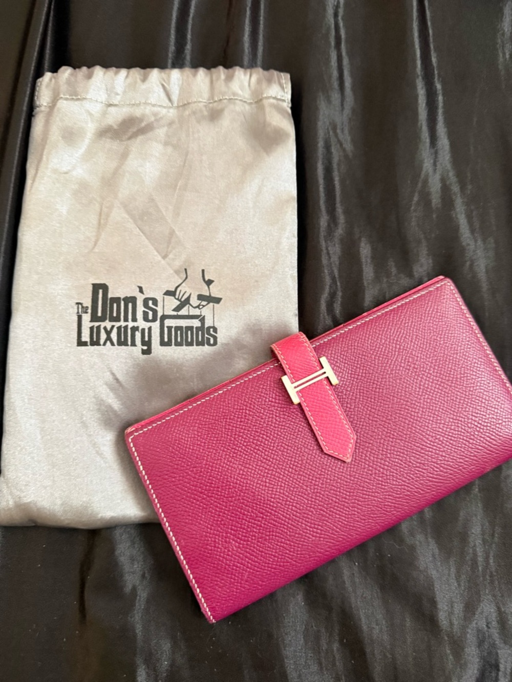 Authentic Hermes Fuchsia Pink Epsom Leather Long Wallet with Gold H clasp